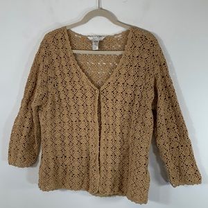 John Paul Richard Granny Chic Crochet Women’s Size 1X Tan Sweater Cardigan